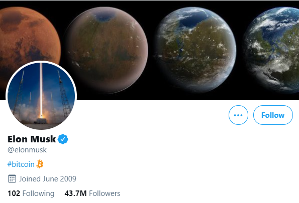 Илон Маск меняет свою биографию в Twitter на #Биткоин