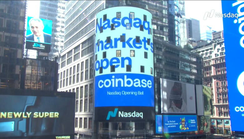 У криптовалютнай биржи Coinbase завершился первый день торгов на Nasdaq