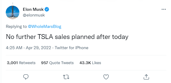 Илон Маск продал акции Tesla на случай сделки с Twitter