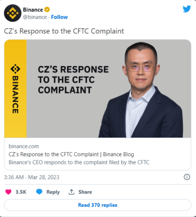 Чанпэн Чжао (CZ) ответил на обвинения CFTC в отношении Binance